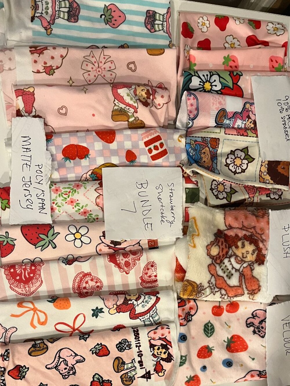 16 PC set UPCYCLED Strawberry Shortcake Scrap Fabric Bundle 7